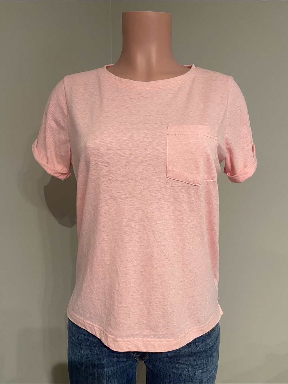 J. Crew Slub Cotton Blend Rolled Short Sleeve Pink Pocket Tee Size S #AY264